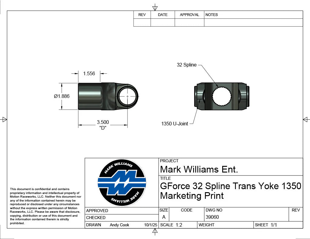 Mark Williams G-Force 1350 Series 32 Spline Transmission Slip Yoke (PN: 39060)